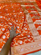 Fanta Orange 100% Pure Banarasi Katan Silk Meenakari Saree