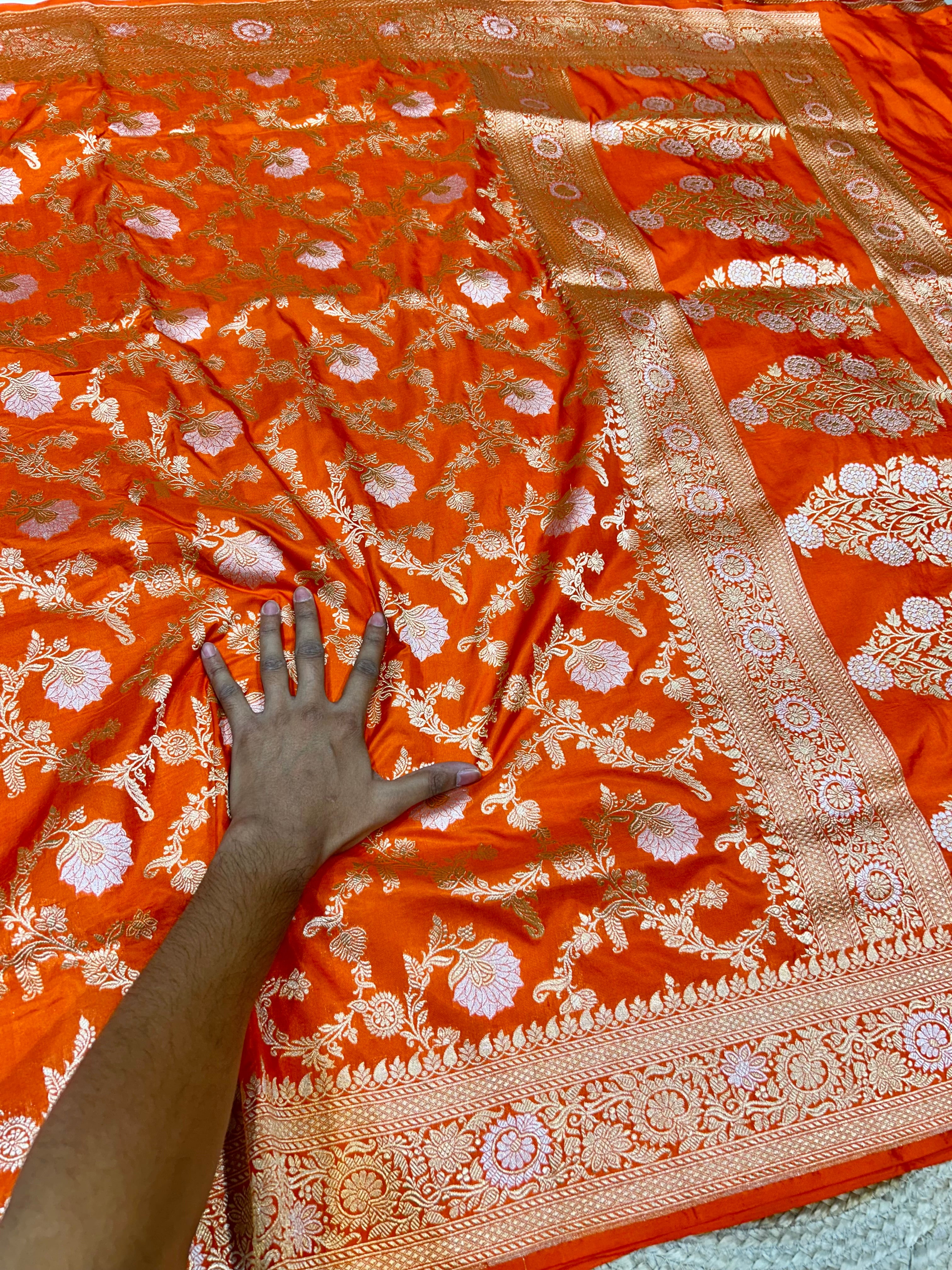 Fanta Orange 100% Pure Banarasi Katan Silk Meenakari Saree