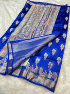 Royal Blue 100% Pure Banarasi Raw Mango Silk Saree