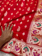 Red 100% Pure Banarasi Katan Silk Meenakari Paithani Saree