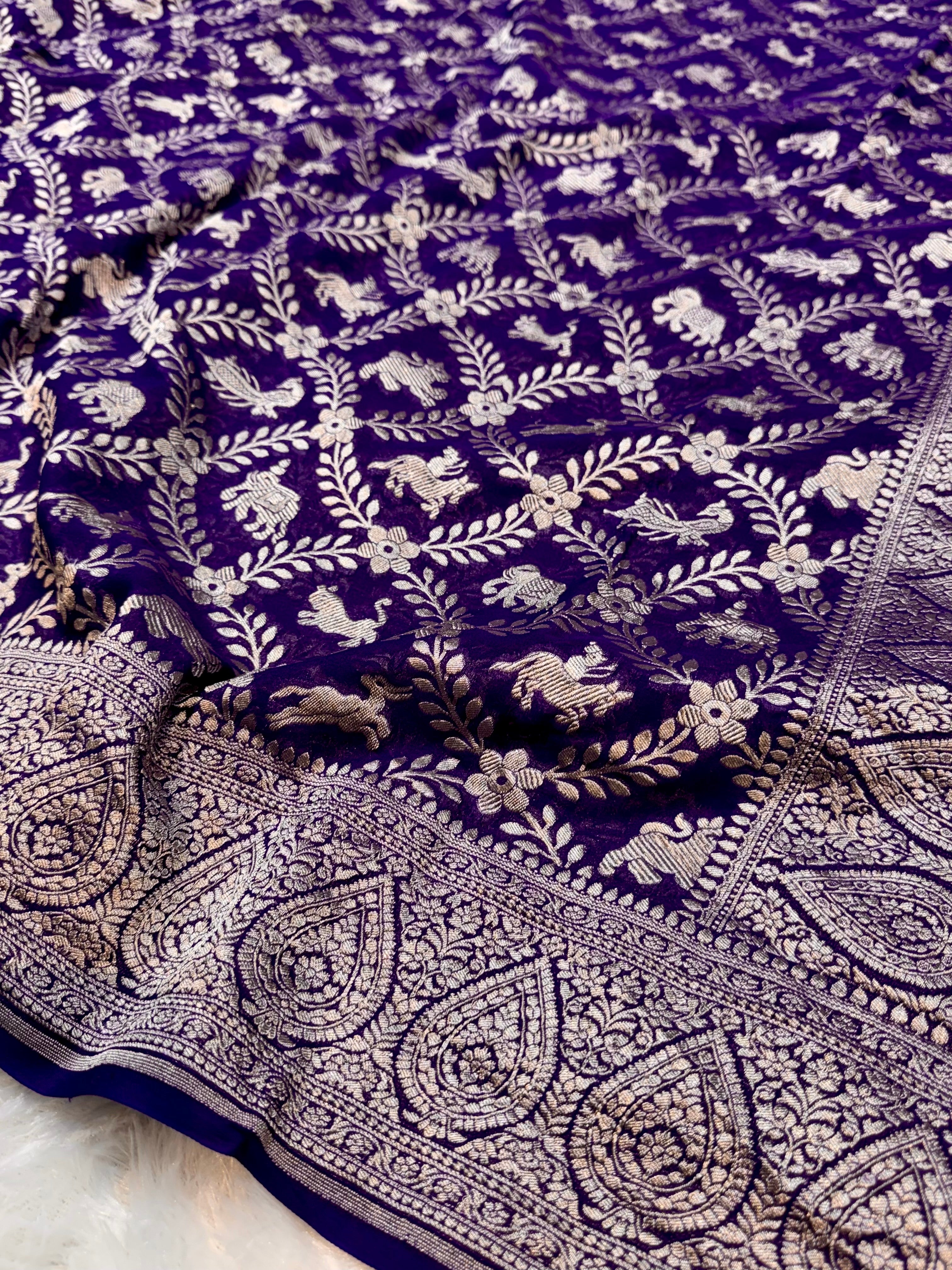 Purple 100% Pure Khaddi Georgette SHIKARGAH Saree