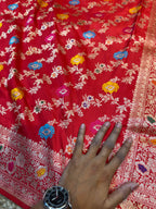 Red 100% Pure Banarasi Katan Silk Handloom Handwoven Pattu Saree