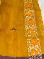Sunflower Yellow 100% Pure Ektara Banarasi Kora Jamdani Saree