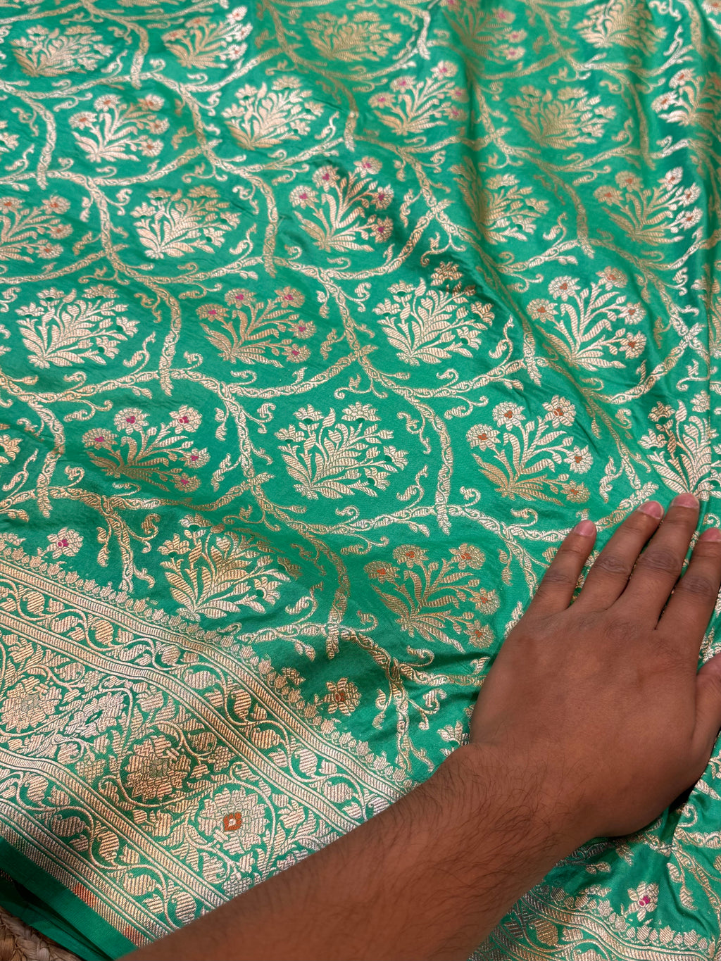 Sea Green 100% Pure Banarasi Katan Silk Meenakari Saree