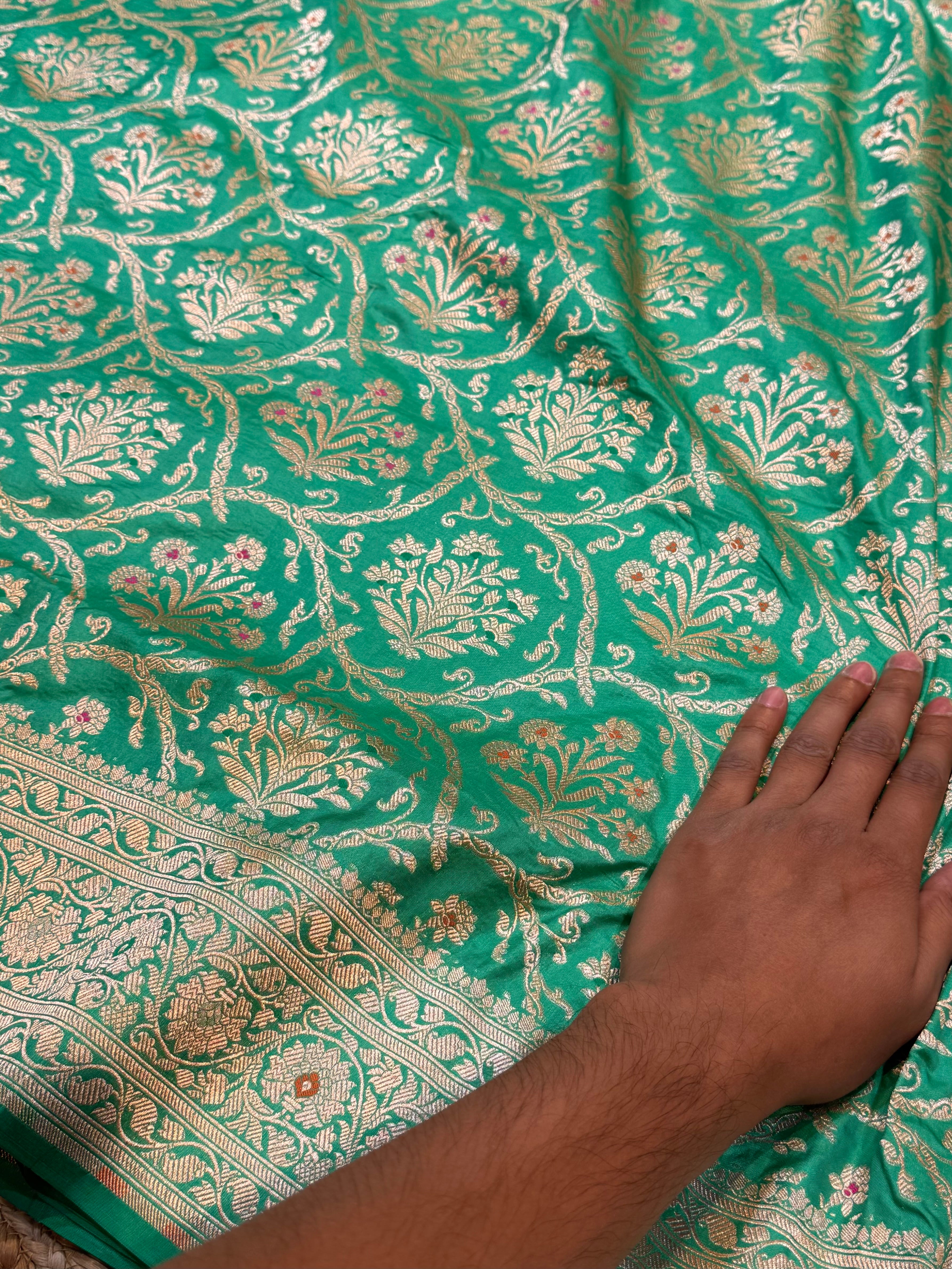 Sea Green 100% Pure Banarasi Katan Silk Meenakari Saree