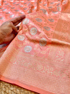 Pastel Peach 100% Pure Banarasi Katan Silk Meenakari Saree