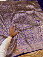 Royal Blue 100% Pure Banarasi Katan Silk Meenakari Brocade Saree