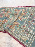 Prebook | Powder Blue Pure Handloom Banarasi Ektara Kora Jamdani Saree