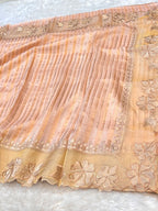 Pastel Peach 100% Pure Handloom Stripes Tissue Silk Partywear Banarasi Embroidery Lightweight Sarees