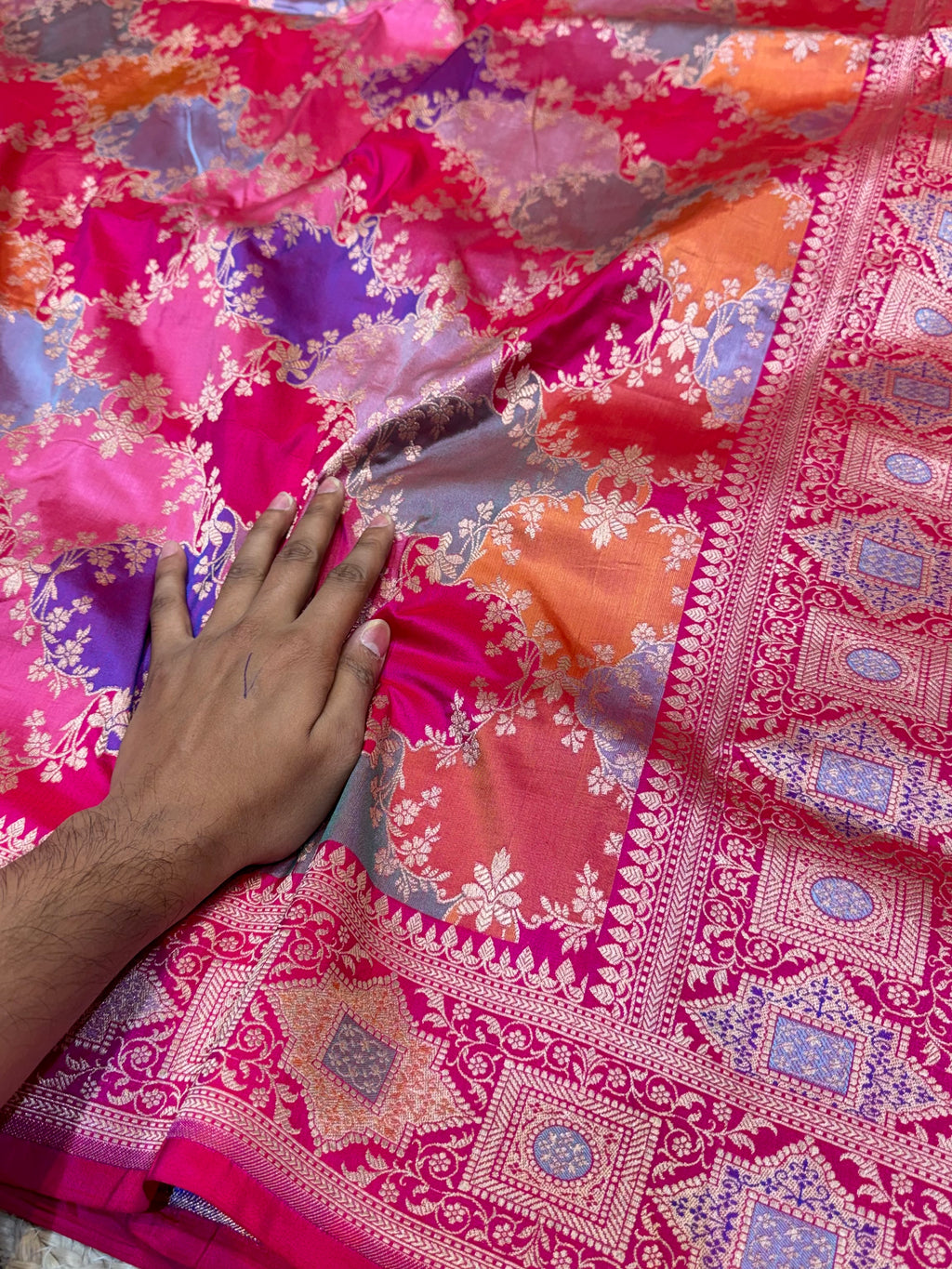 Rani Pink 100% Exclusive Pure Banaras Katan Silk Rangkaat Saree