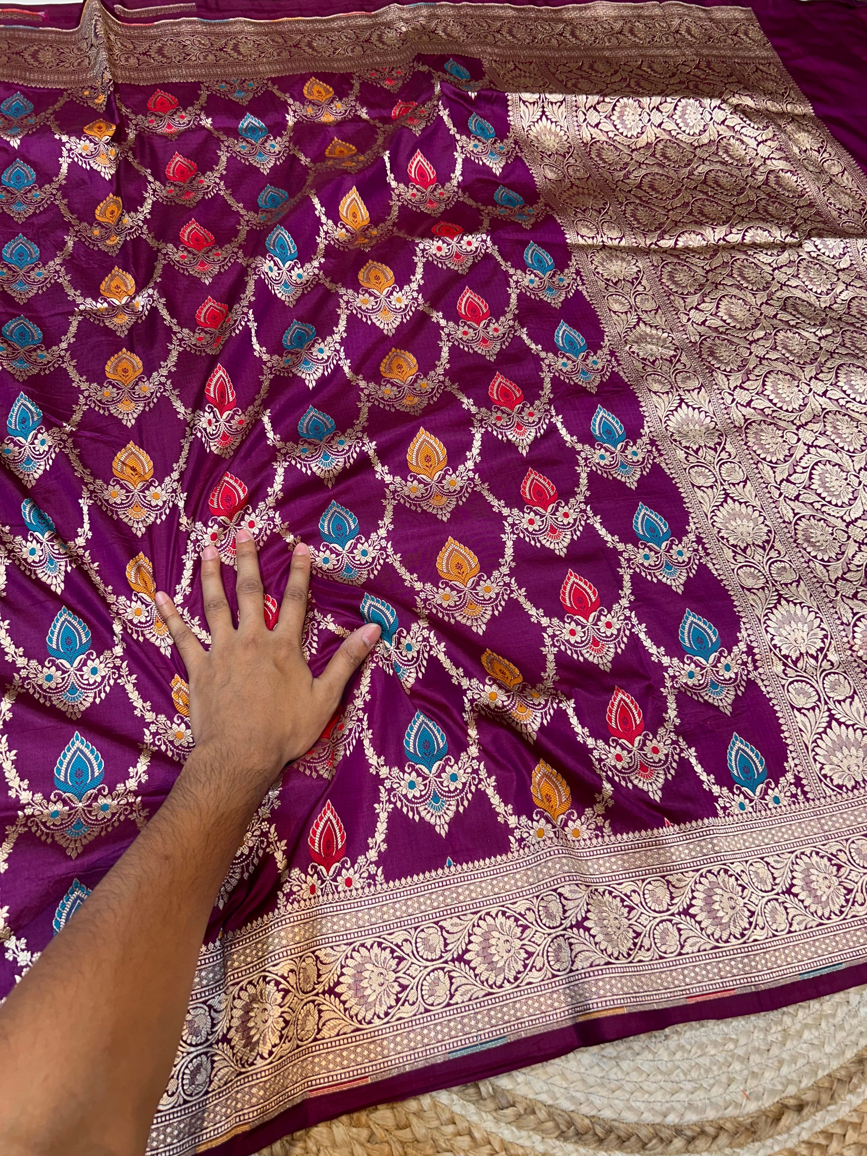 Purple 100% Pure Banarasi Katan Silk Meenakari Saree