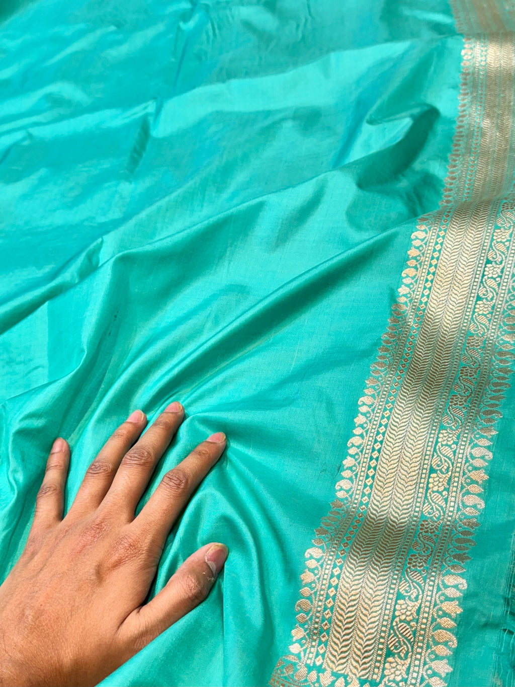 Cyan Blue 100% Pure Banarasi Katan Silk Meenakari Saree