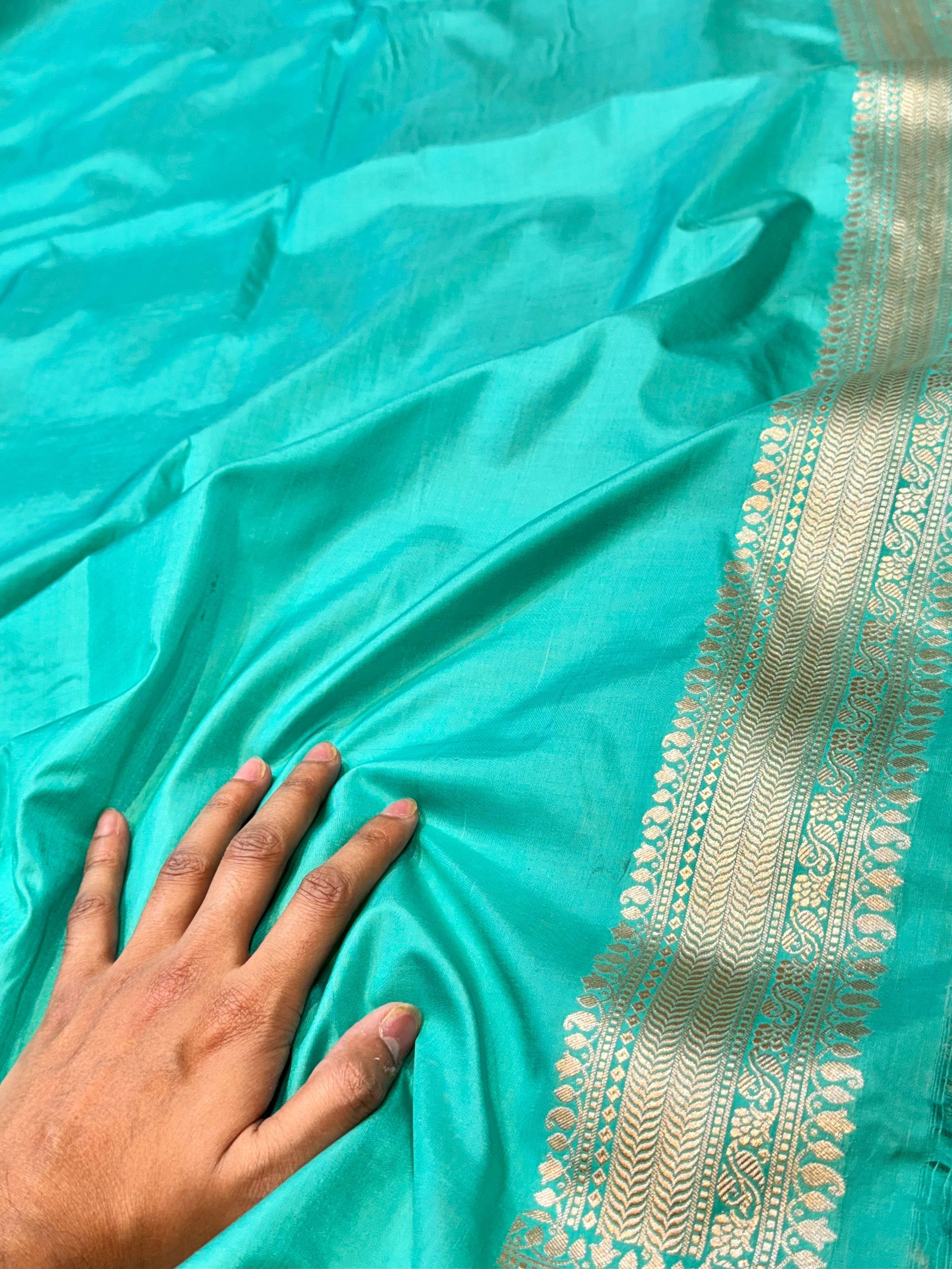 Cyan Blue 100% Pure Banarasi Katan Silk Meenakari Saree