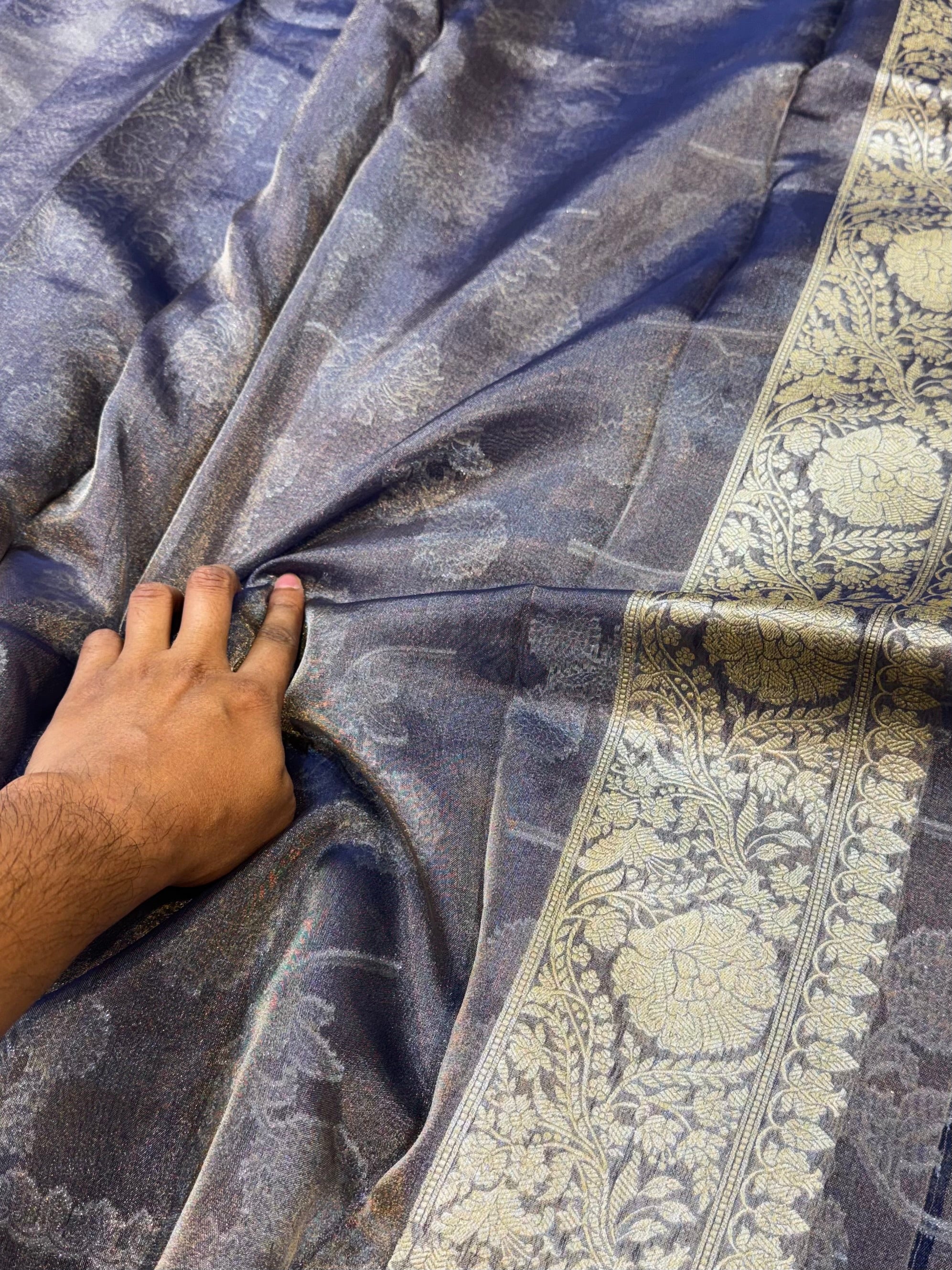 Diamond Blue 100% Pure Tissue Silk Banarasi Partywear Saree