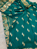 Dual Shade Peacock Green Banarasi Soft Meenakari Mashru Silk Partywear Saree