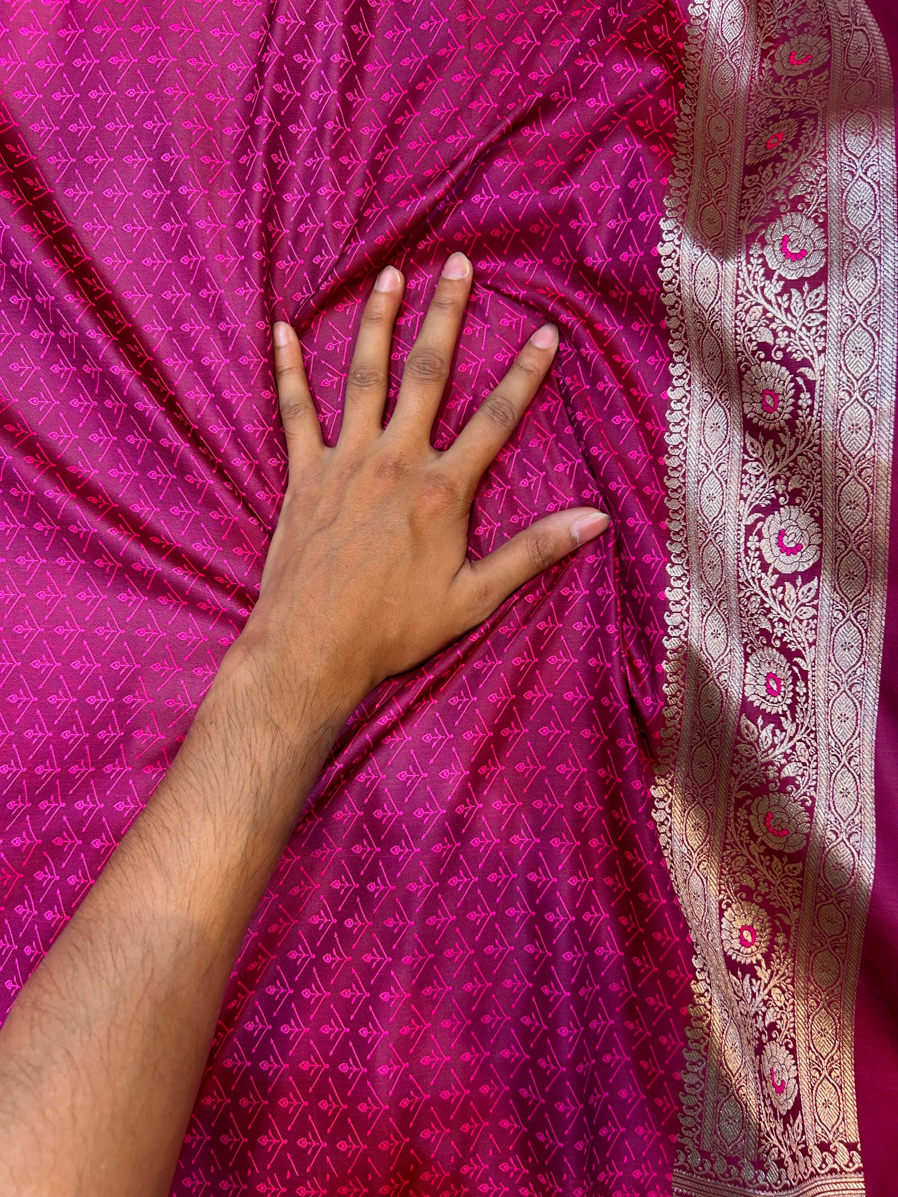 Magenta Pink Banarasi Soft RANGKAAT Mashru Silk Partywear Saree