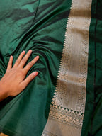 Bottle Green 100% Pure Banarasi Katan Silk Saree