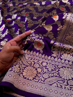 Violet Purple 100% Pure Banarasi Katan Silk Handloom Handwoven Pattu Saree