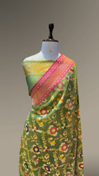 Prebook | Green 100% Pure Ektara Banarasi Kora Jamdani Saree
