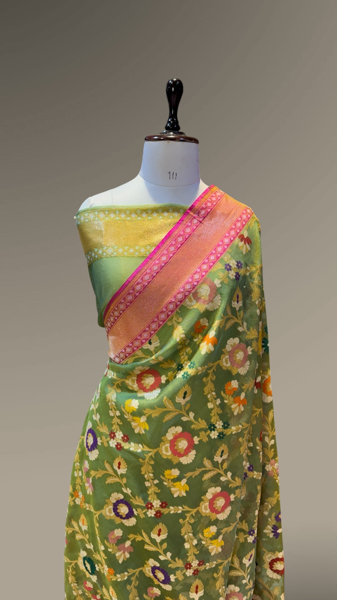 Prebook | Green 100% Pure Ektara Banarasi Kora Jamdani Saree