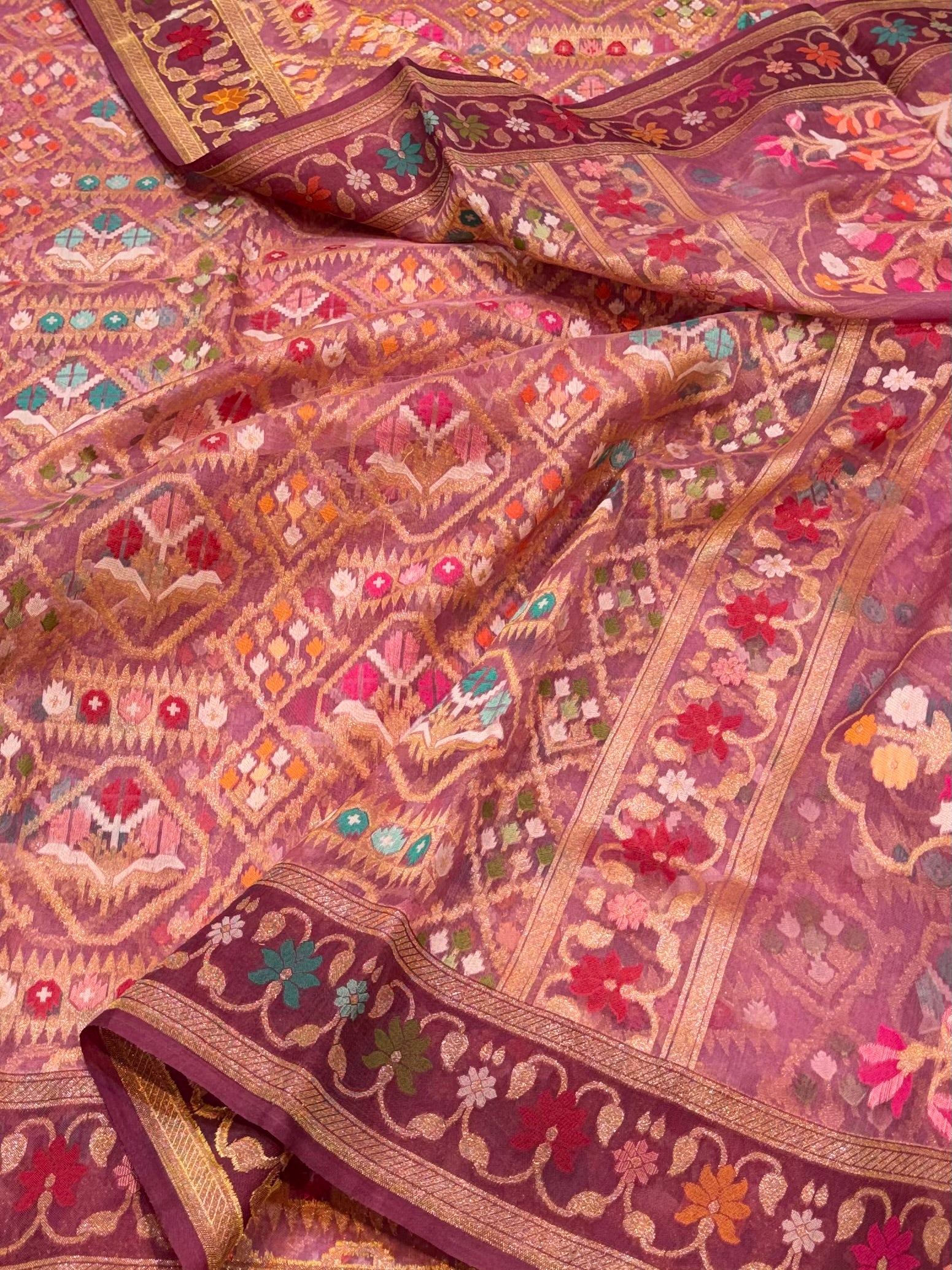 Prebook | Pink 100% Pure Ektara Banarasi Kora Jamdani Saree