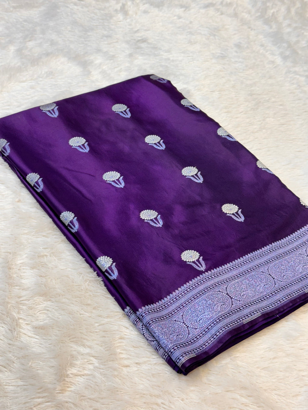Violet Purple Banarasi Soft Meenakari Mashru Silk Partywear Saree