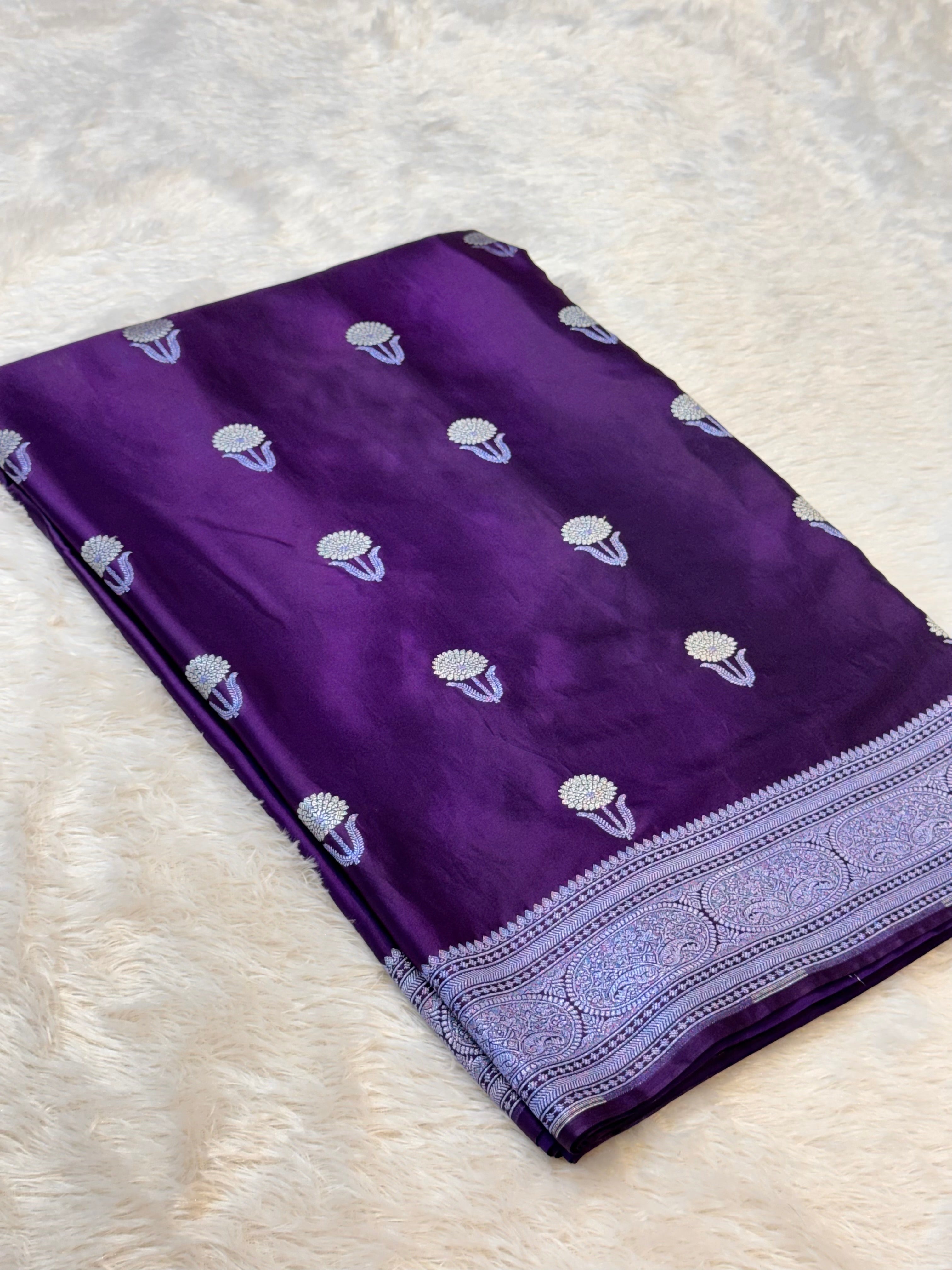 Violet Purple Banarasi Soft Meenakari Mashru Silk Partywear Saree