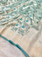 Diamond Blue 100% Pure Tissue Silk Banarasi Partywear Saree