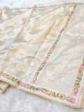 Beige Tussar Silk Partywear Banarasi Embroidery with Tissue Applique Lightweight Sarees