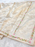 Beige Tussar Silk Partywear Banarasi Embroidery with Tissue Applique Lightweight Sarees