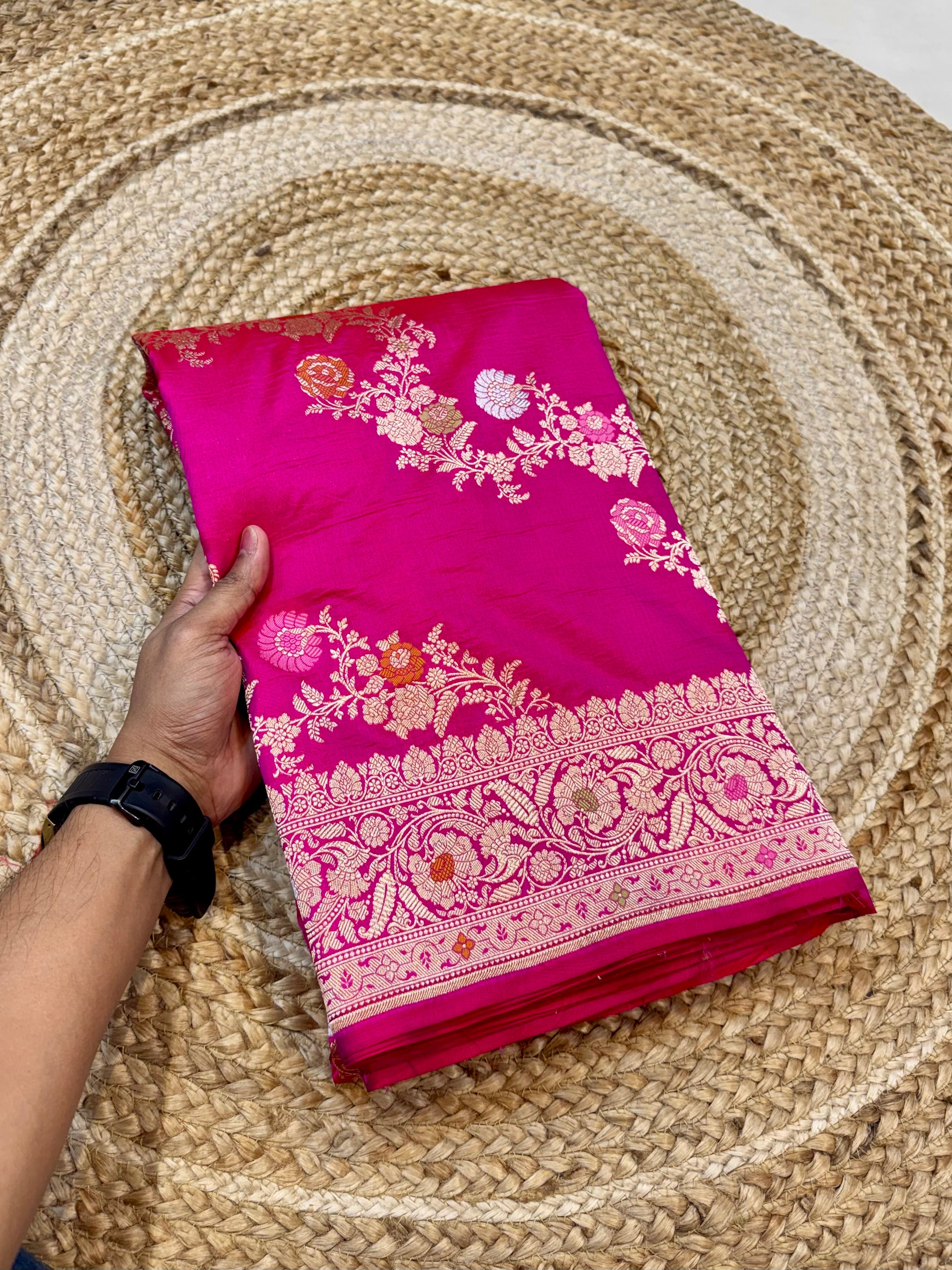 Prebook | Rani Pink 100% Pure Banarasi Katan Silk Meenakari Saree