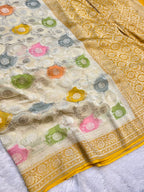 Off White 100% Pure Banarasi Khaddi Georgette RANGKAAT Saree