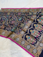 Dark Blue Pure Handloom Banarasi Ektara Kora Jamdani Saree