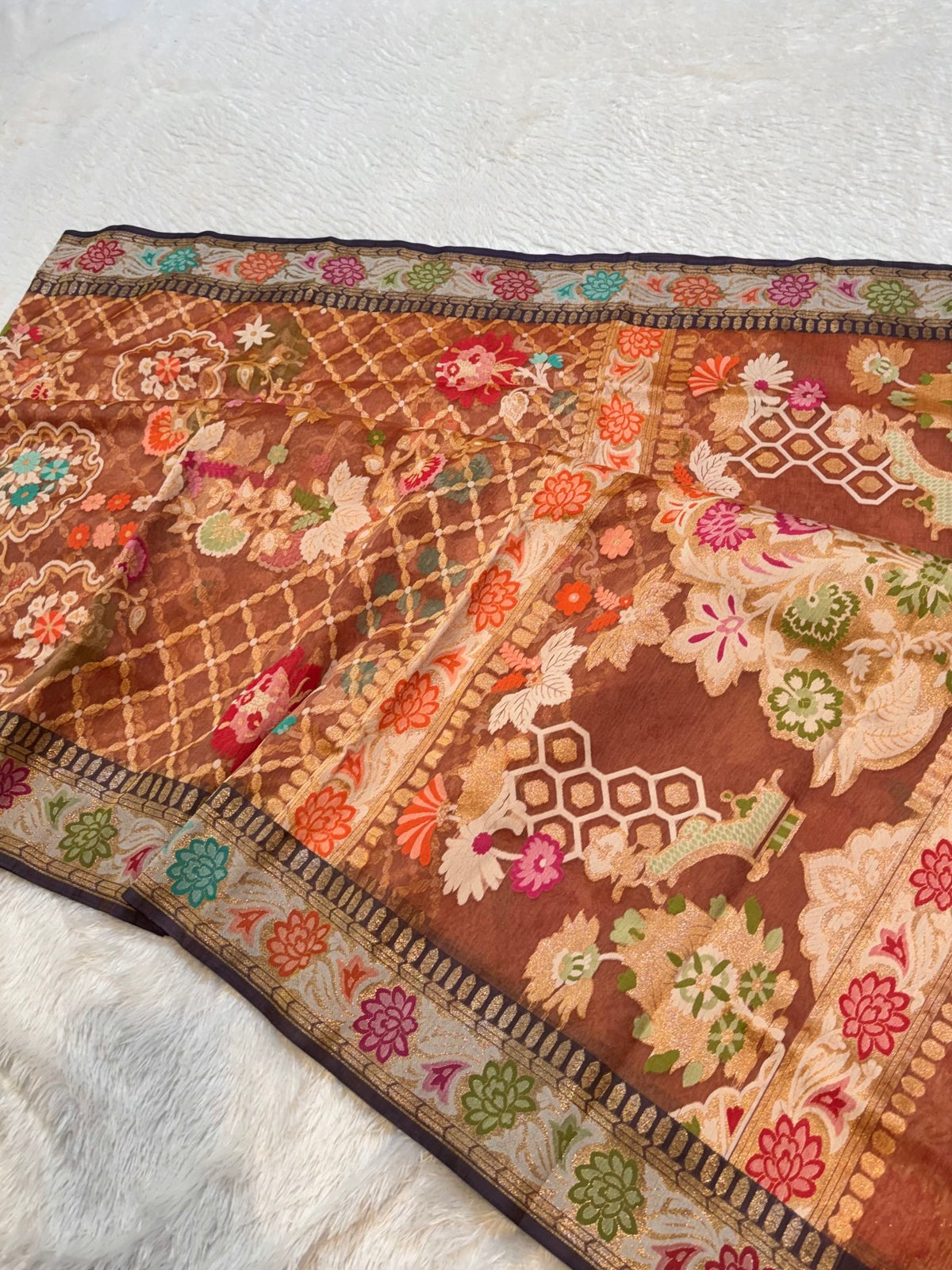 Cheeku Ektara Banarasi Kora Jamdani Saree