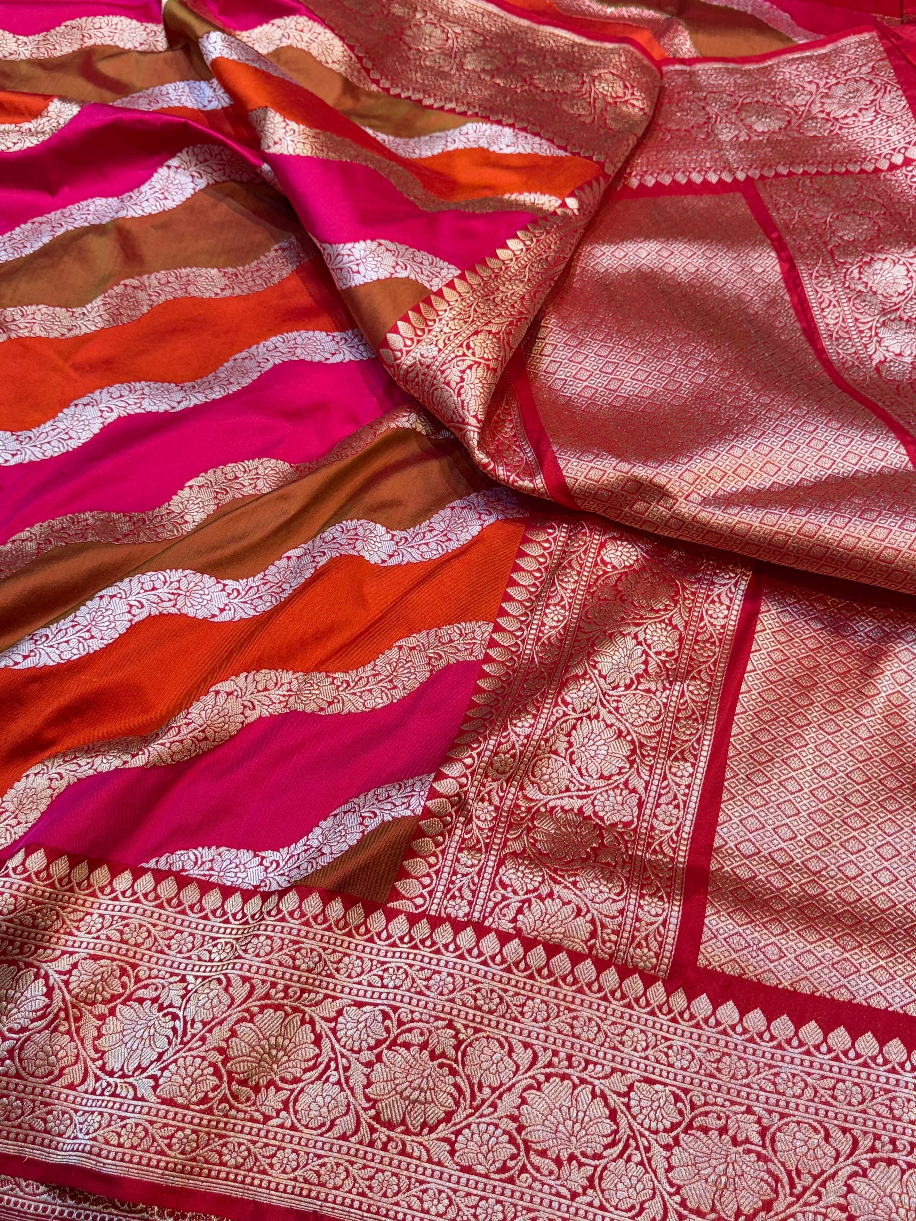 Red Pure Banaras Katan Silk Handloom Handwoven Rangkaat Saree