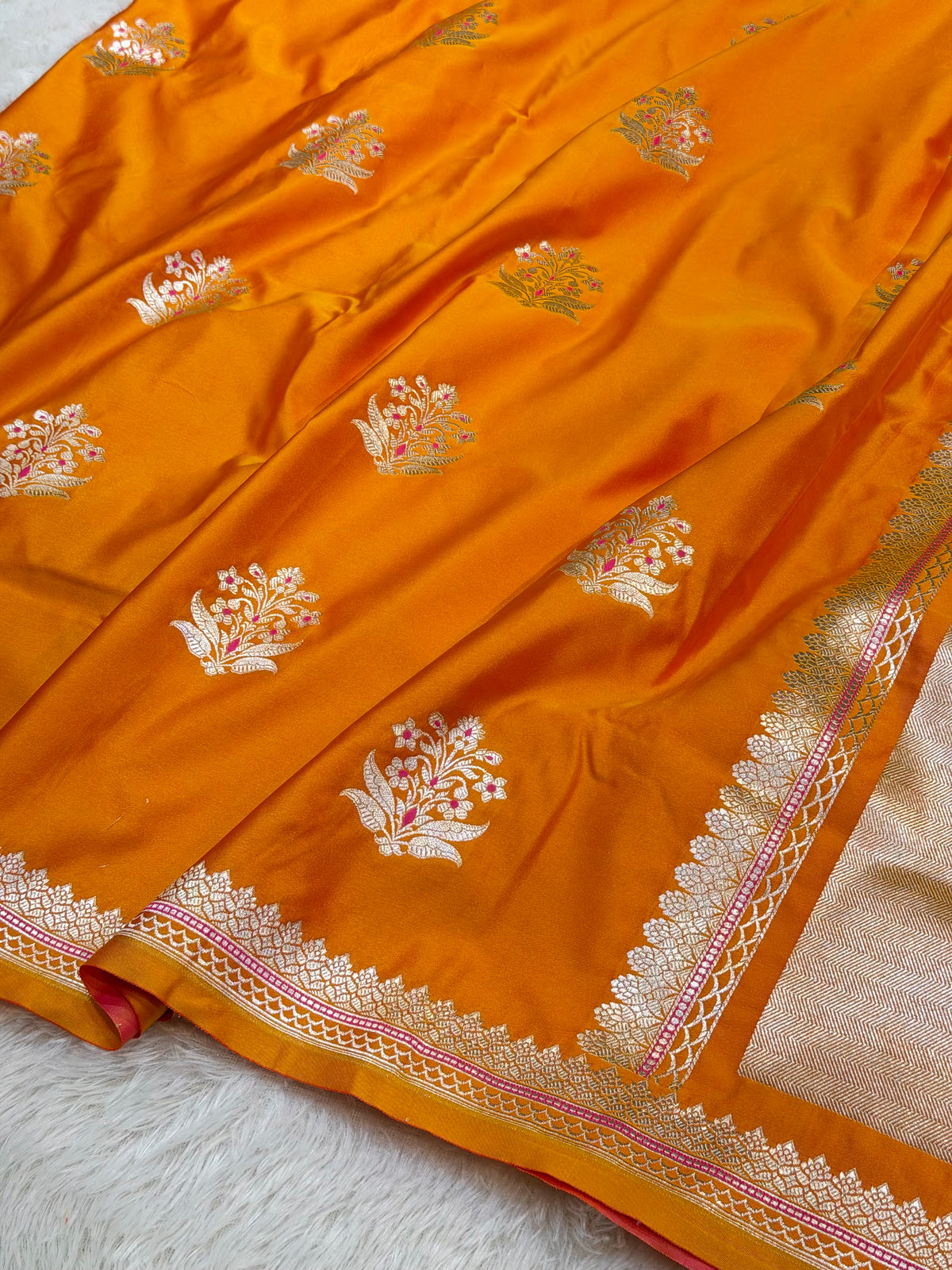 Orange Banarasi Soft Mashru Silk Partywear Saree