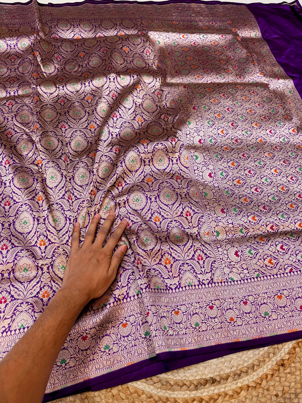 Violet Purple 100% Pure Banarasi Katan Silk Meenakari Brocade Saree