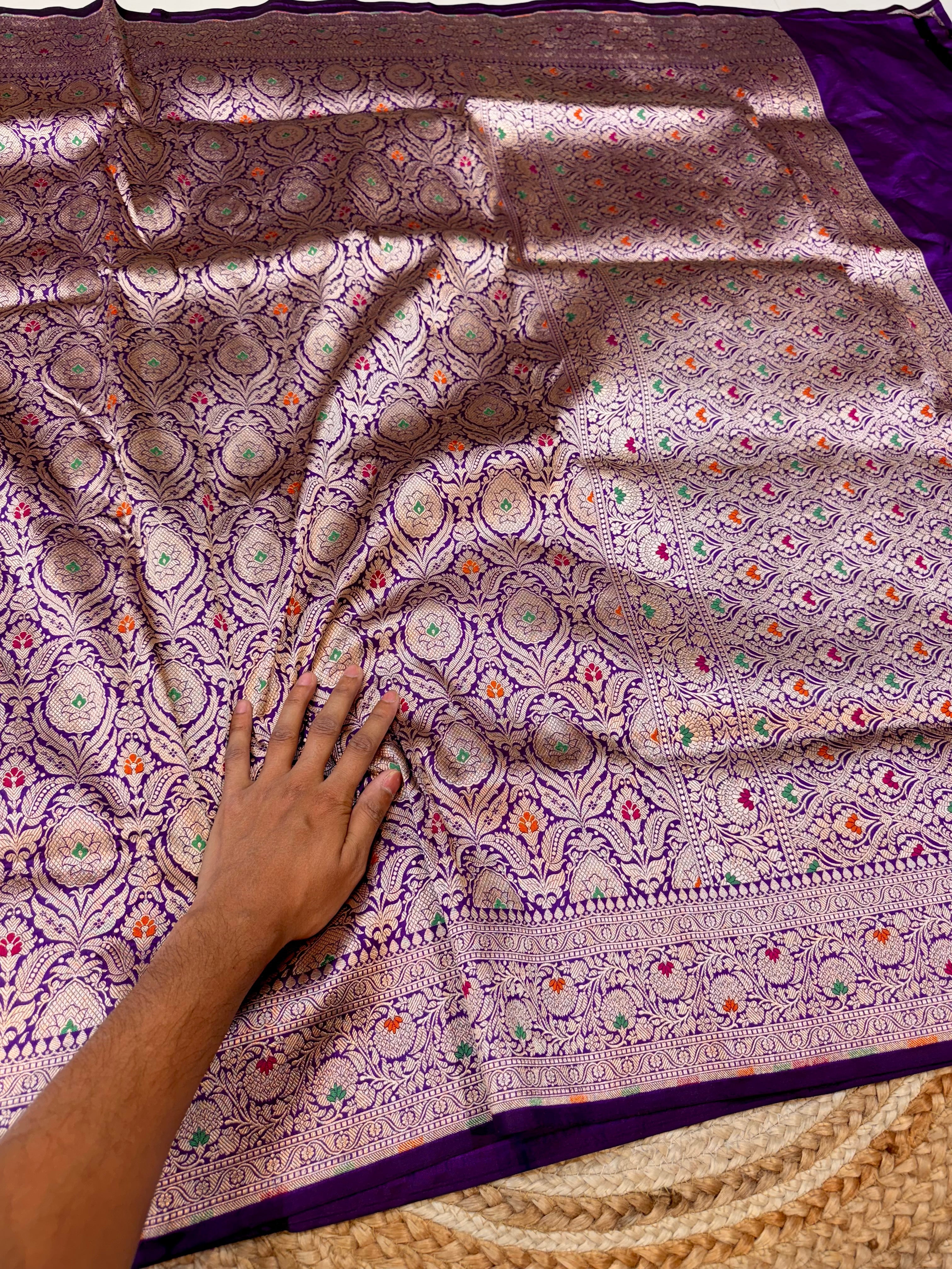 Violet Purple 100% Pure Banarasi Katan Silk Meenakari Brocade Saree