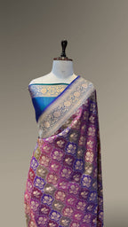 Dual Shade Peacock Blue 100% Exclusive Pure Banaras Katan Silk Rangkaat Saree