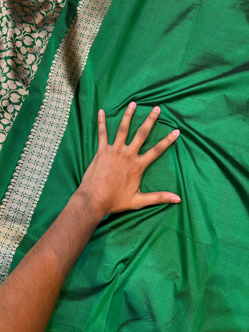 Bottle Green 100% Pure Banarasi Katan Silk Brocade Saree