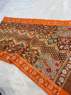 Prebook | Rust Pure Banarasi Ektara Kora Jamdani Saree