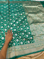 Rama Green 100% Pure Banarasi Katan Silk Meenakari Saree