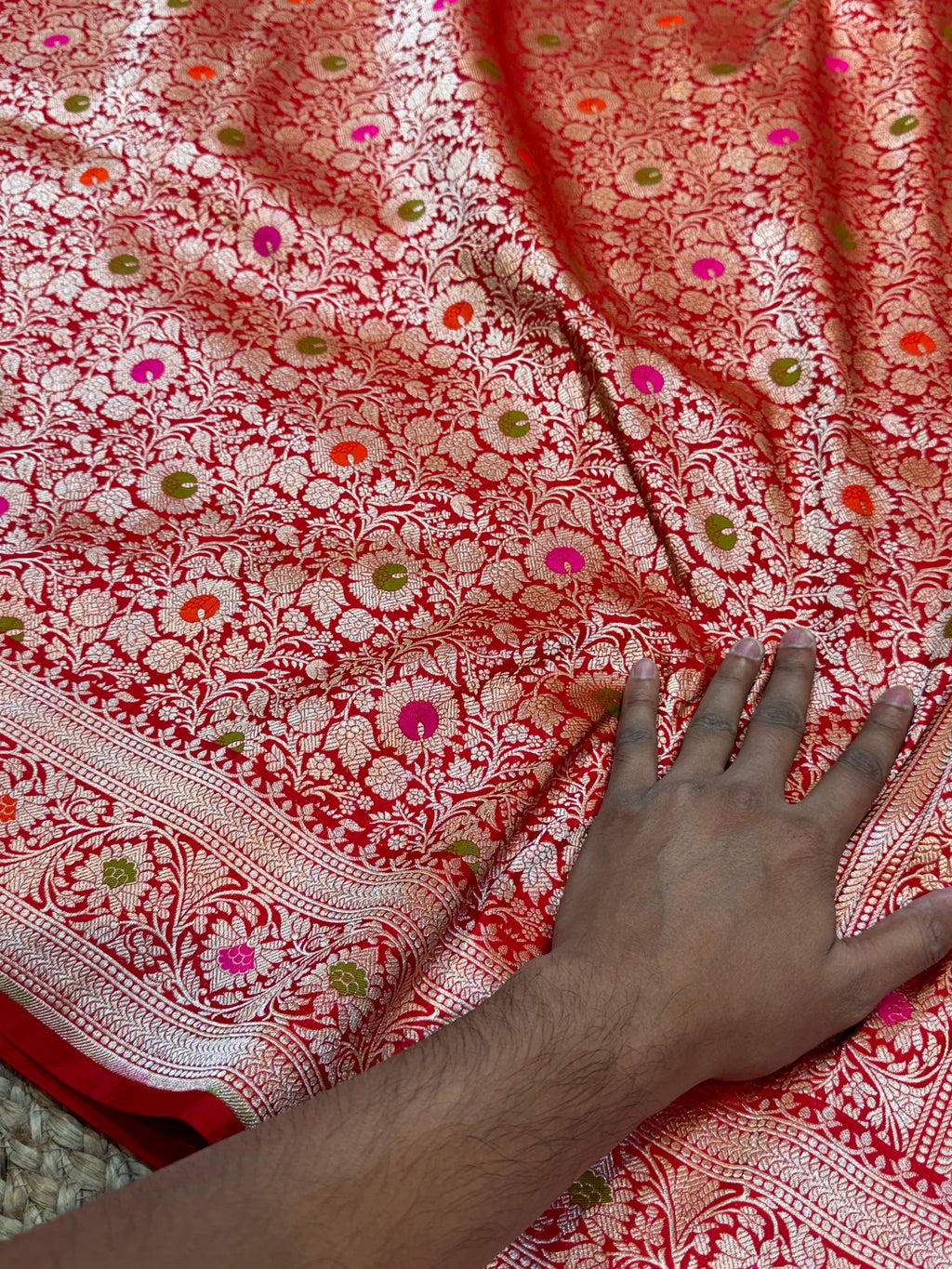 Red 100% Pure Banarasi Katan Silk Meenakari Brocade Saree
