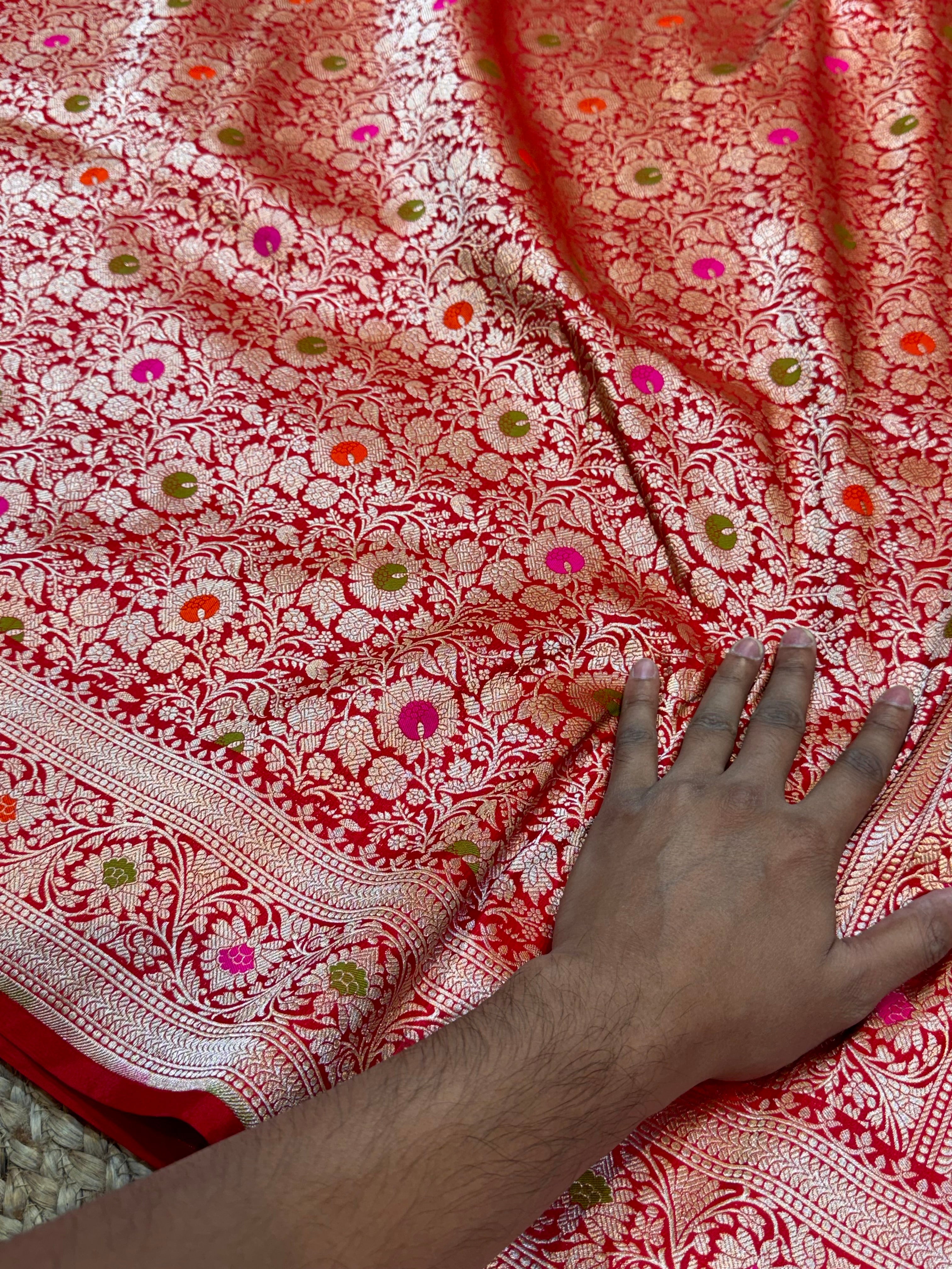Red 100% Pure Banarasi Katan Silk Meenakari Brocade Saree