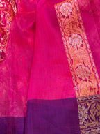 Rani Pink 100% Pure Ektara Banarasi Kora Jamdani Saree