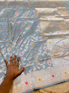 Powder Blue 100% Pure Banarasi Katan Silk Meenakari Saree