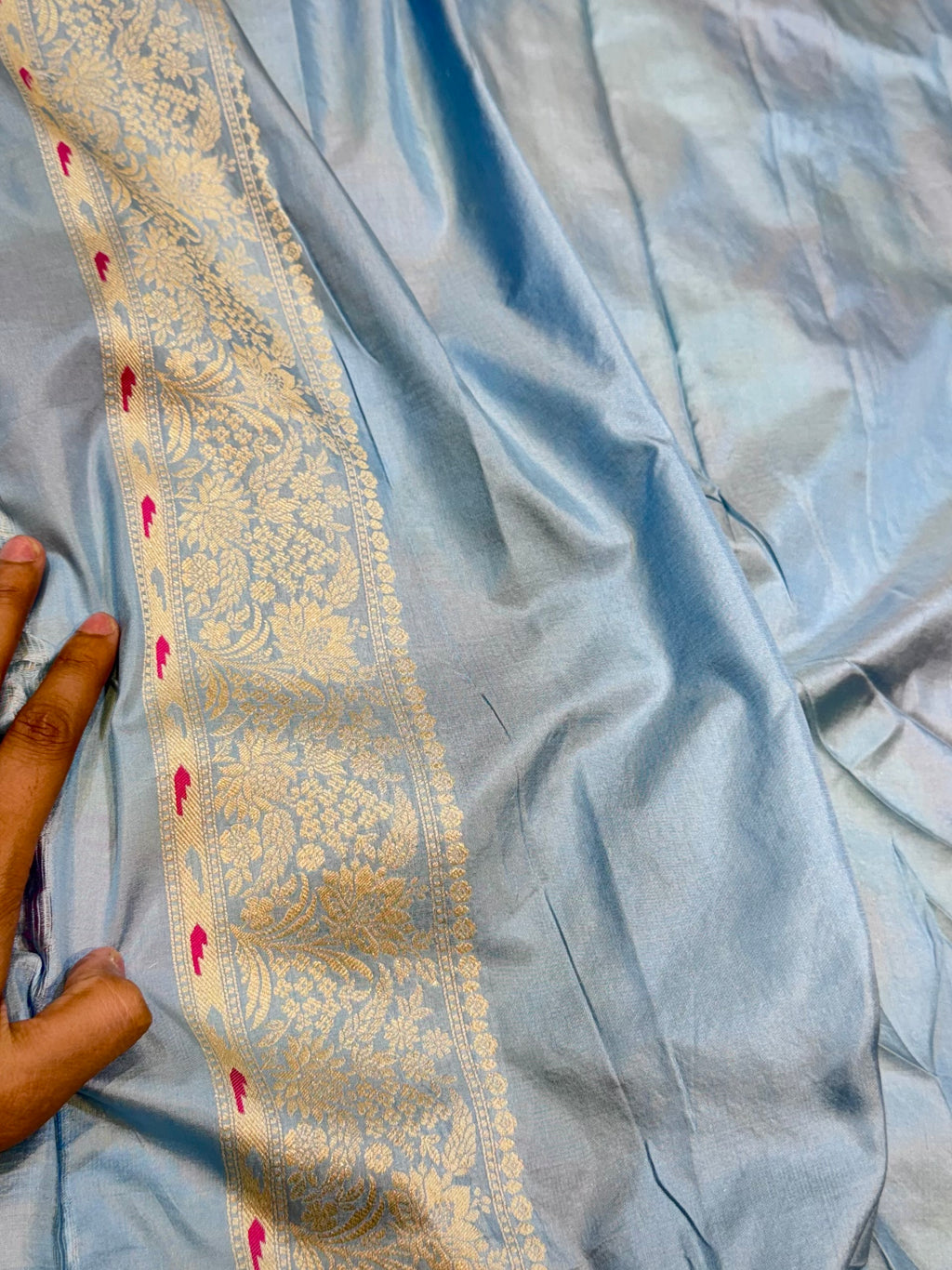 Powder Blue 100% Exclusive Pure Banaras Katan Silk Rangkaat Saree