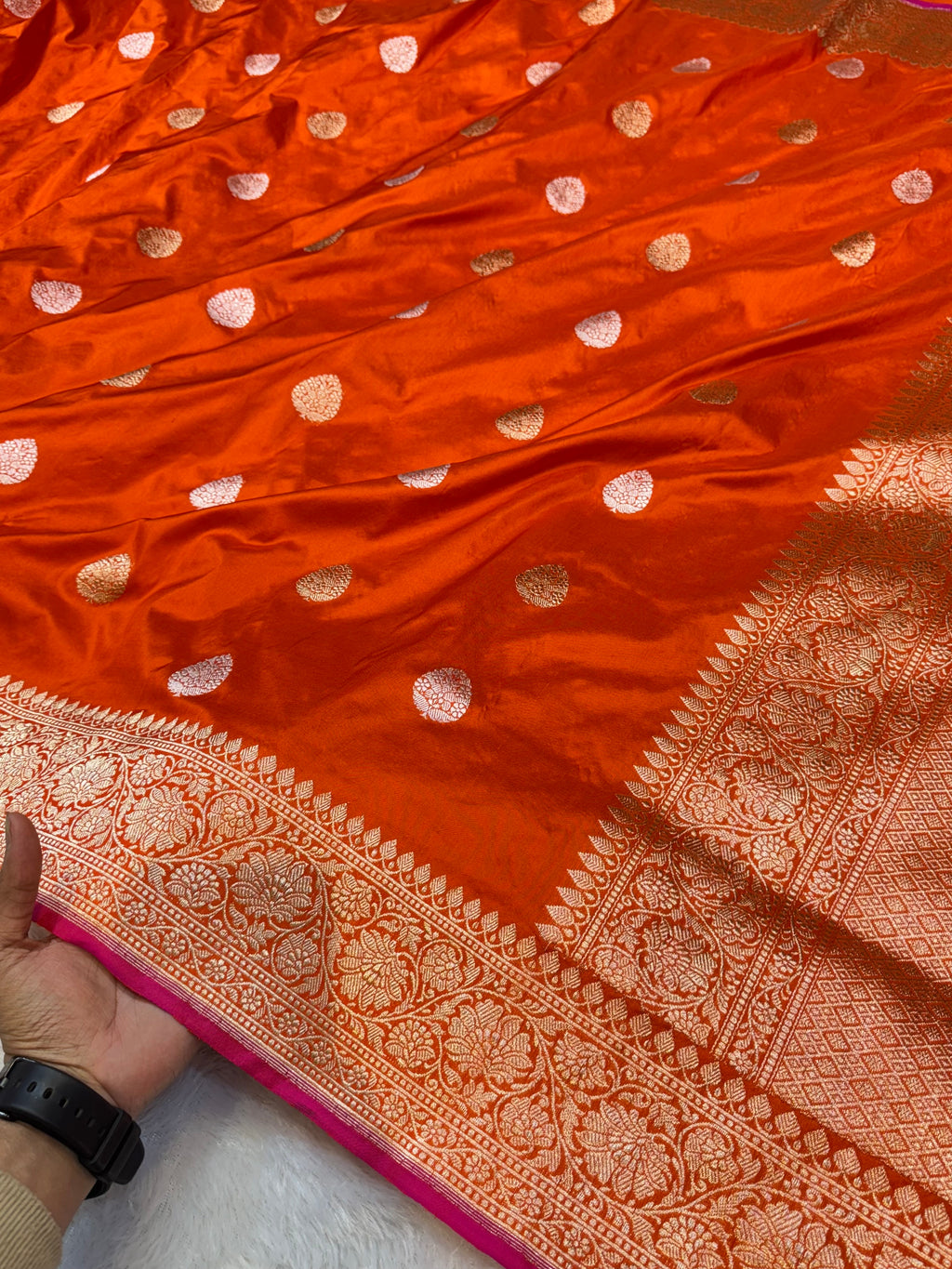 Fanta Orange 100% Pure Banaras Katan Silk Handloom Handwoven Pattu Saree