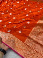 Fanta Orange 100% Pure Banaras Katan Silk Handloom Handwoven Pattu Saree