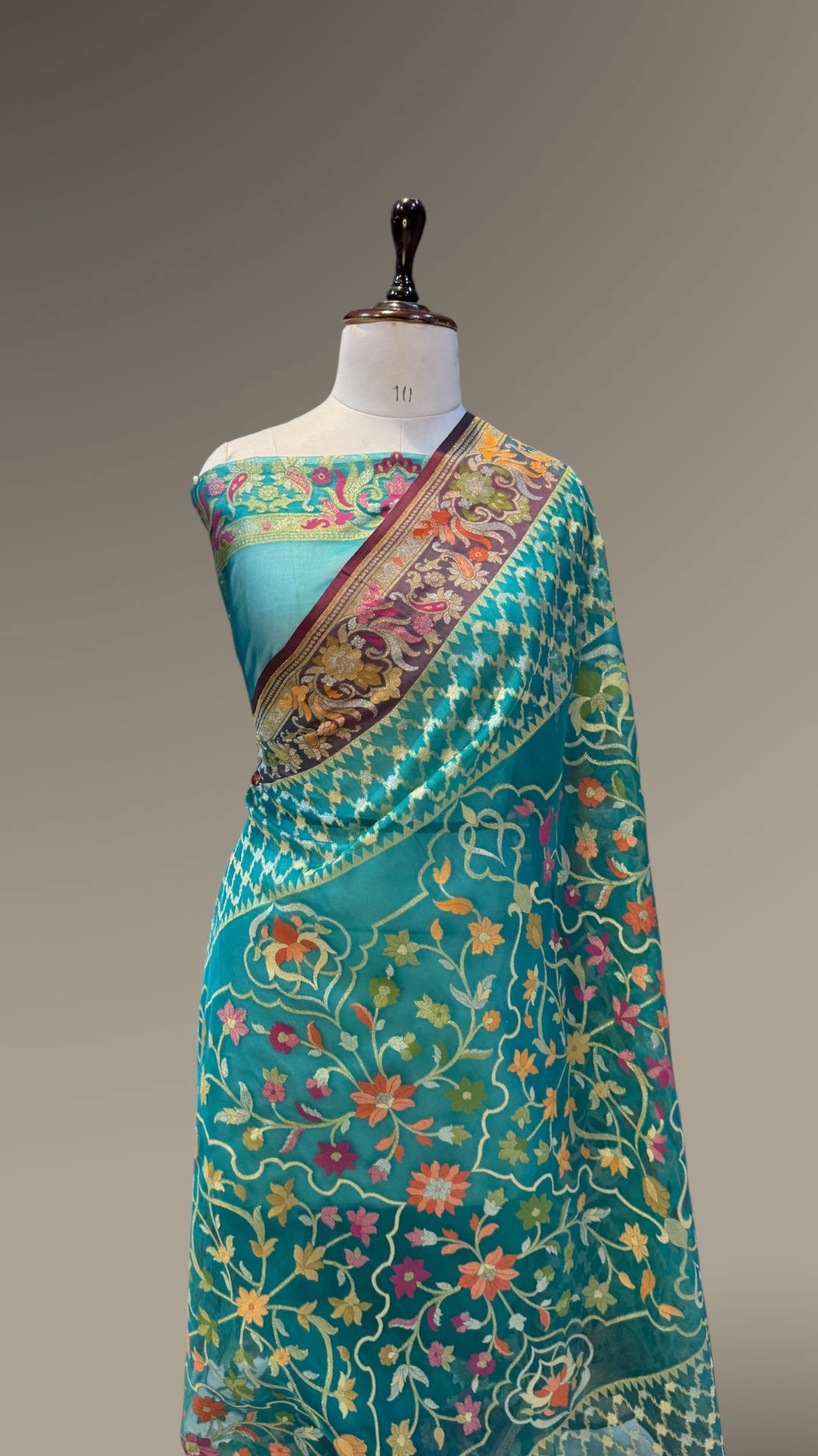 Peacock Green 100% Pure Ektara Banarasi Kora Jamdani Saree